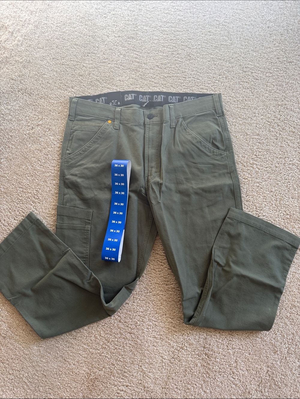 NWT CAT Olive Green Men's Work Pants Size 36 x 30